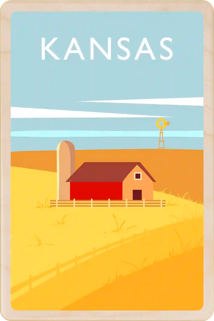 Kansas Travel Art Wooden Postcard to send, gift, and keep. The Wooden Postcard Company