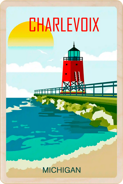 Michigan Travel Art Wooden Postcard to send, gift, and keep. The Wooden Postcard Company