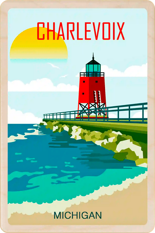 Michigan Travel Art Wooden Postcard to send, gift, and keep. The Wooden Postcard Company