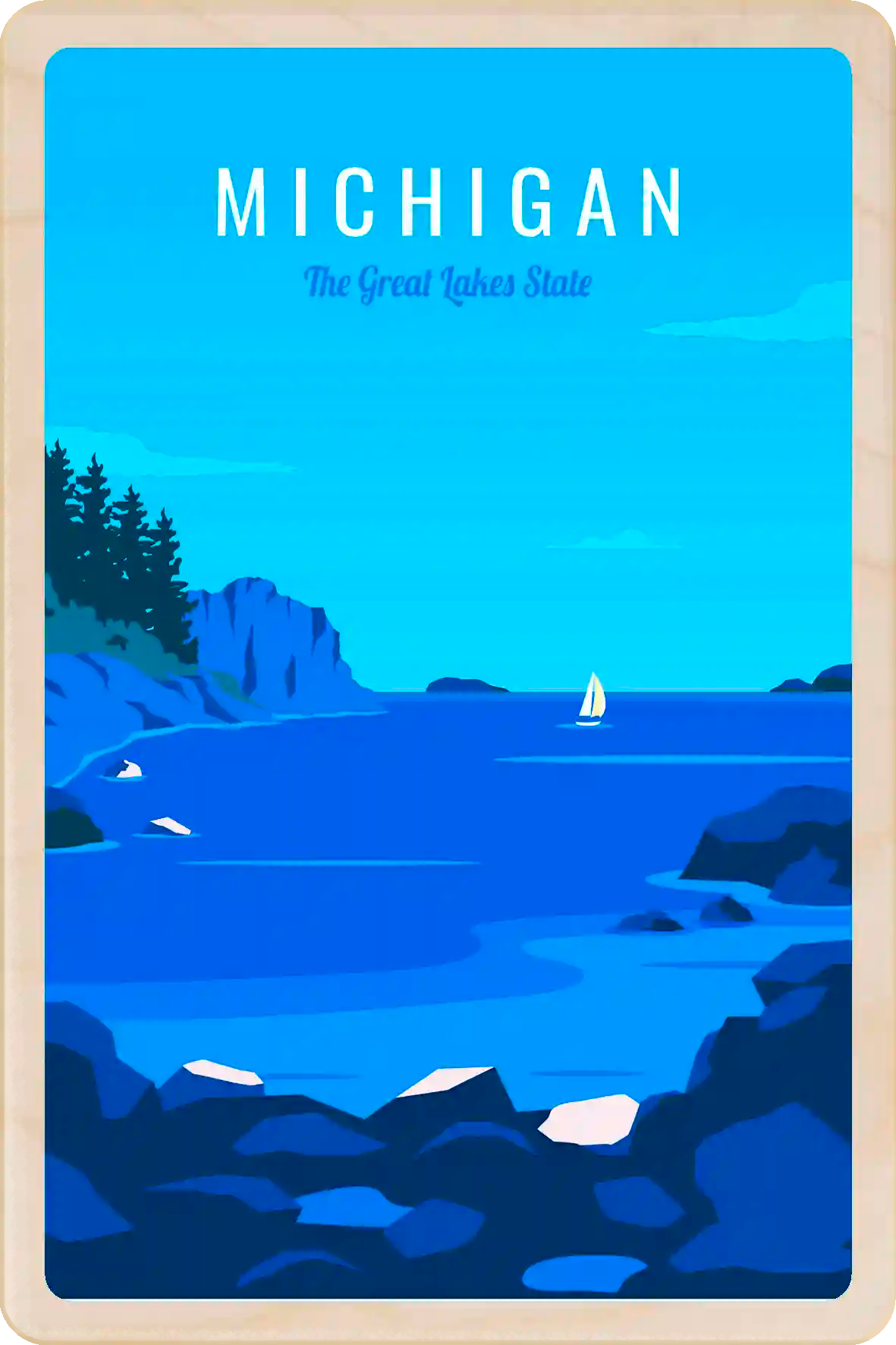 Michigan Travel Art Wooden Postcard to send, gift, and keep. The Wooden Postcard Company