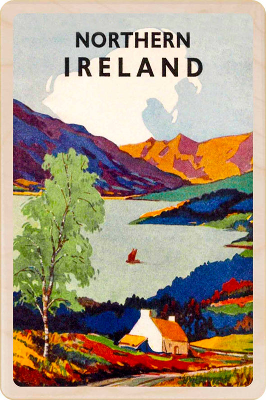 Northern Ireland - Wooden Postcard featuring an original vintage travel poster.