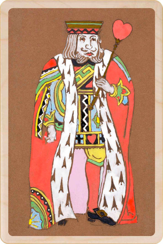 The King of Hearts (1915) - Wooden Postcard. Costume design for Lewis Carroll's Alice in Wonderland, by William Penhallow Henderson, printed on sustainable wood.