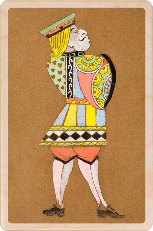 The King of Hearts (1915) - Wooden Postcard. Costume design for Lewis Carroll's Alice in Wonderland, by William Penhallow Henderson, printed on sustainable wood.