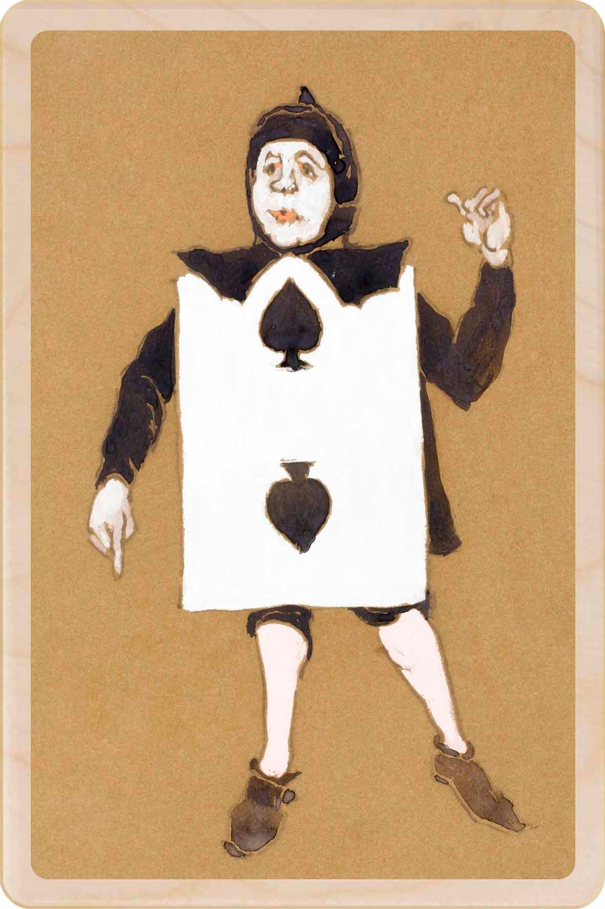 The Two of Spade (1915) - Wooden Postcard. Costume design for Lewis Carroll's Alice in Wonderland, by William Penhallow Henderson, printed on sustainable wood.