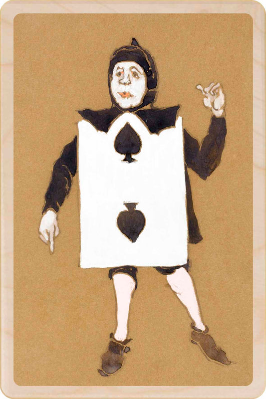 The Two of Spade (1915) - Wooden Postcard. Costume design for Lewis Carroll's Alice in Wonderland, by William Penhallow Henderson, printed on sustainable wood.