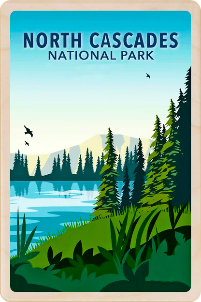 North Cascade National Park, Washington State Travel Art Wooden Postcard to send, gift, and keep. The Wooden Postcard Company