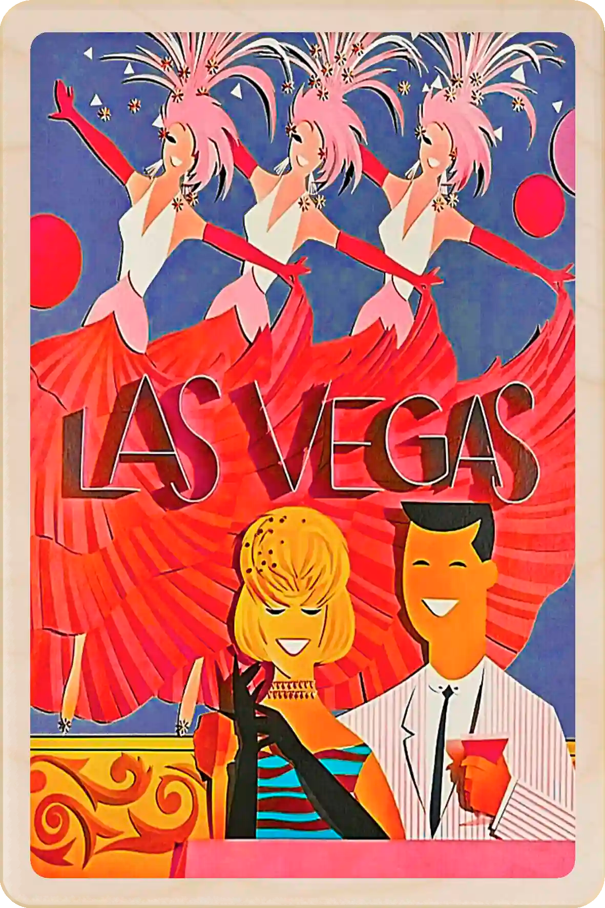 Las Vegas, Nevada Travel Art Wooden Postcard to send, gift, and keep. The Wooden postcard Company