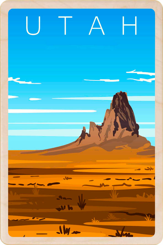 Desert landscape with a prominent rock formation. Utah - See America – Eco-friendly Card -&nbsp; Wooden Postcard

Write on the back with any pen and post worldwide with a standard stamp. A smart, eco-friendly card and gift.