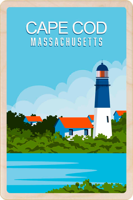 Illustration of a lighthouse on Cape Cod, Massachusetts . Massachusetts, Cape Cod – Eco-friendly Card - Wooden Postcard

Write on the back with any pen and post worldwide with a standard stamp. A smart, eco-friendly card and gift.