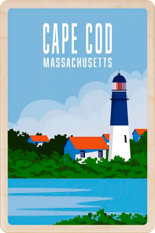 Cape Cod Massachusetts Travel Art Wooden Postcard to send, gift, and keep. The Wooden Postcard Company