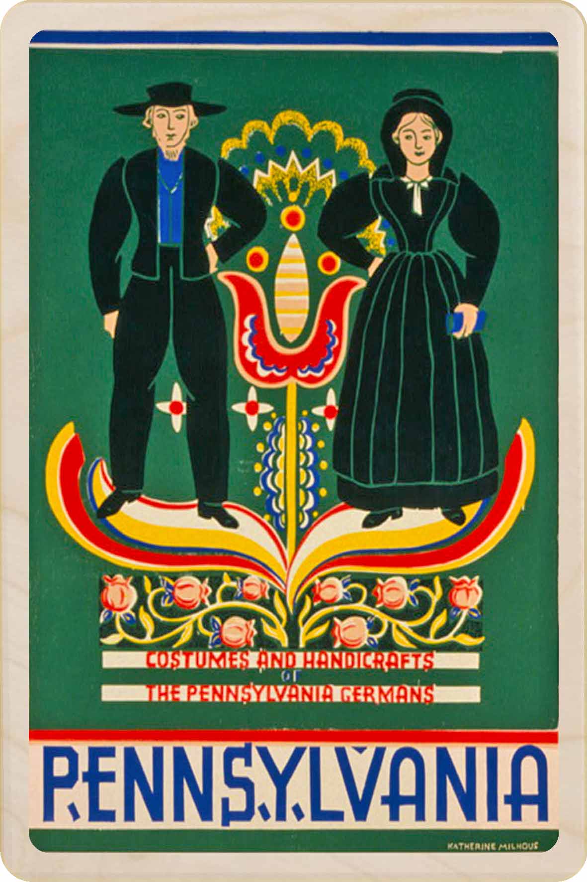 Card featuring traditional Pennsylvania German clothing with decorative elements. Pennsylvania – Eco-friendly Card - Wooden Postcard

Write on the back with any pen and post worldwide with a standard stamp. A smart, eco-friendly card and gift.