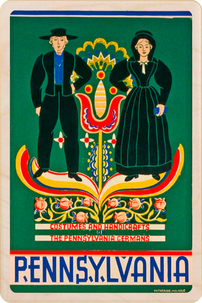 Card featuring traditional Pennsylvania German clothing with decorative elements. Pennsylvania – Eco-friendly Card - Wooden Postcard

Write on the back with any pen and post worldwide with a standard stamp. A smart, eco-friendly card and gift.