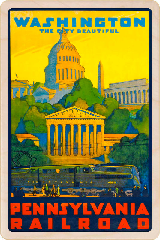 Vintage-style travel poster for Pennsylvania Railroad featuring Washington, D.C. Washington DC – Eco-friendly Card -&nbsp; Wooden Postcard

Write on the back with any pen and post worldwide with a standard stamp. A smart, eco-friendly card and gift.