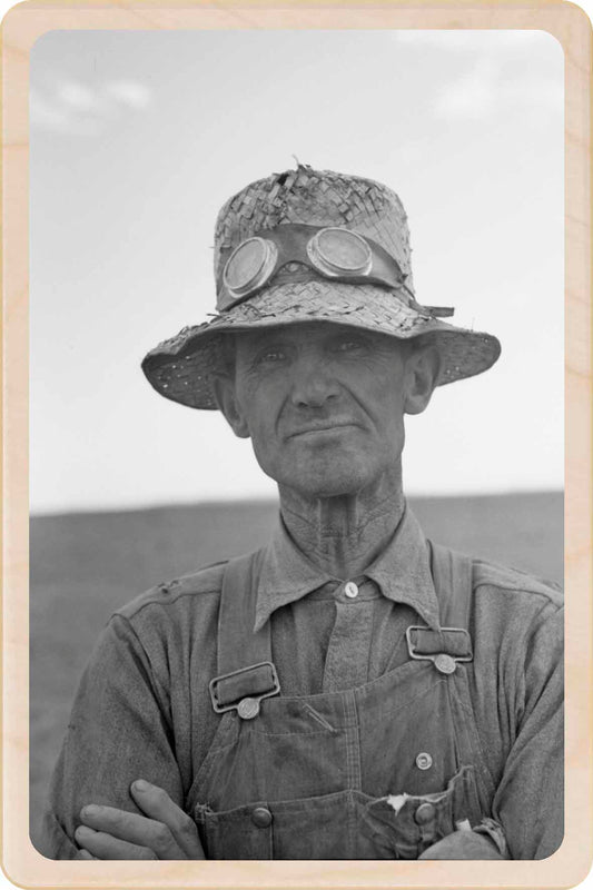 Black and white photo of a Utah Farmer during the Great Depression. Utah Farmer - Original photography by Russel Lee - Eco-friendly Card -Wooden Postcard

Write on the back with any pen and post worldwide with a standard stamp. A smart, eco-friendly card and gift.