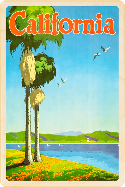 California Travel Art Wooden Postcard to send, gift, and keep. The Wooden Postcard Company