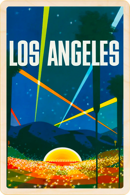 Los Angeles Travel Art Wooden Postcard to send, gift, and keep. The Wooden Postcard Company