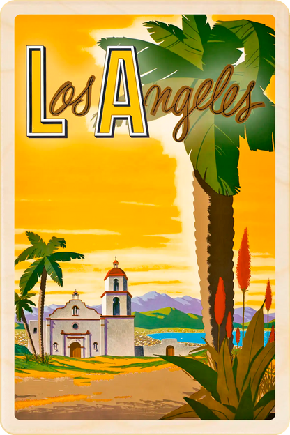 Los Angeles, California Travel Art Wooden Postcard to send, gift, and keep. The Wooden Postcard Company