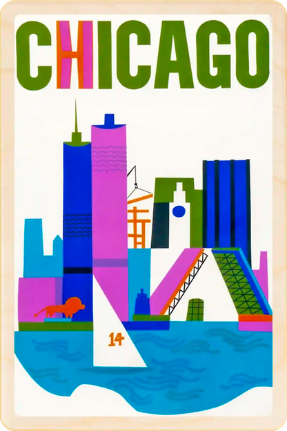 Chicago, Illinois Travel Art Wooden Postcard to send, gift, and keep. The Wooden Postcard Company