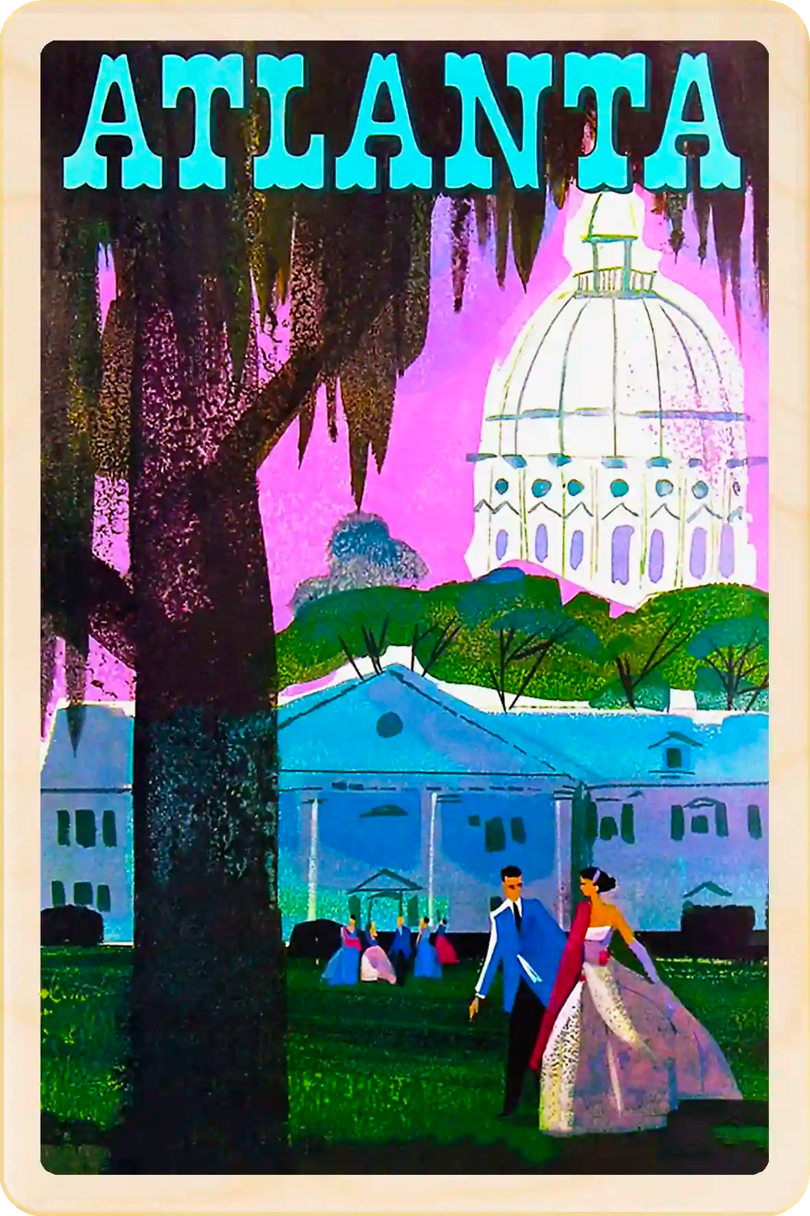 Old Atlanta, Georgia Travel Art Wooden Postcard to send, gift, and keep. The Wooden Postcard Company
