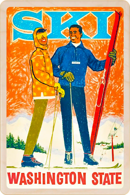 Ski Washington State Travel Art Wooden Postcard to send, gift, and keep. The Wooden Postcard Company