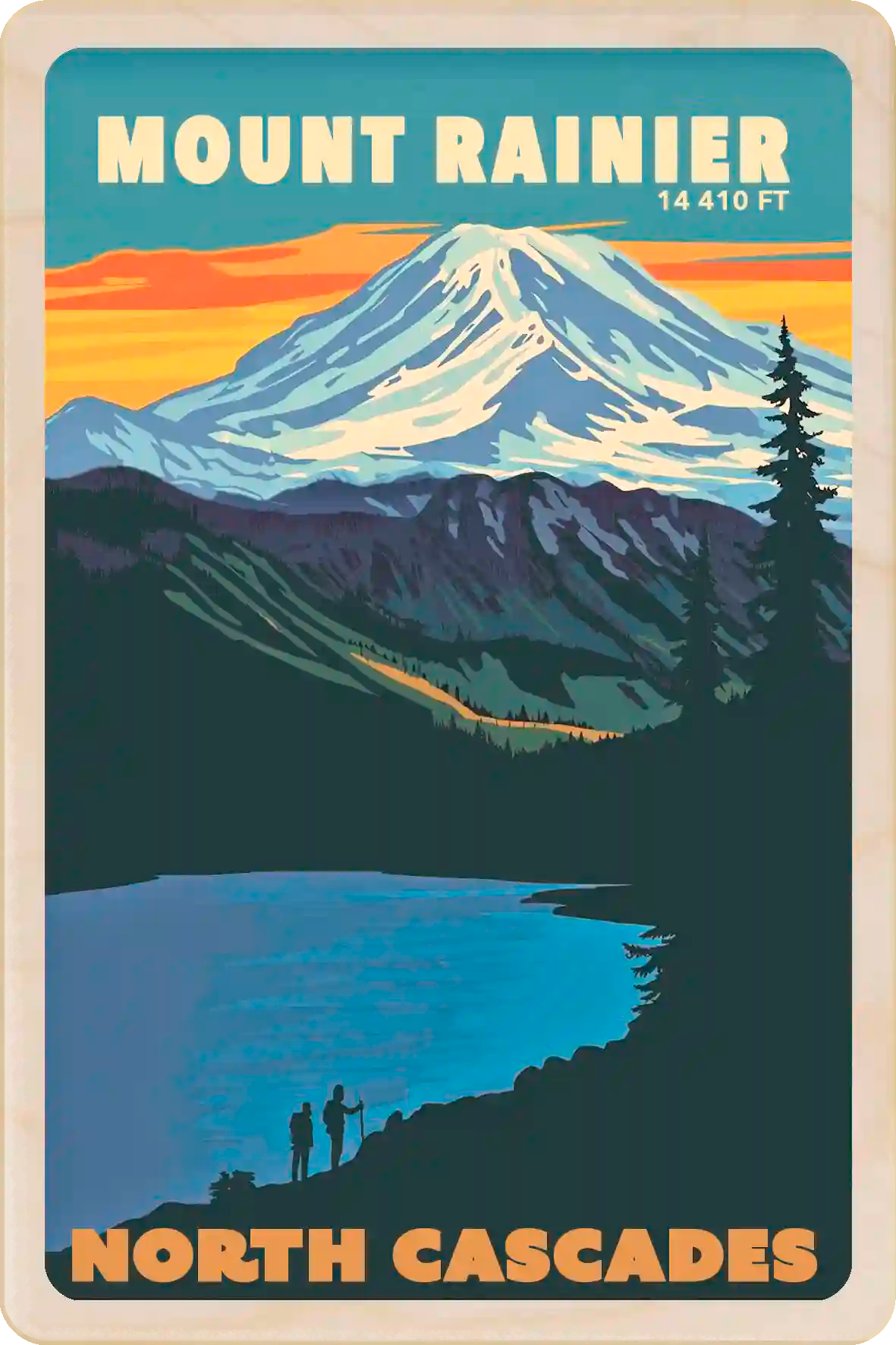Mount Rainier, Washington State Travel Art Wooden Postcard to send, gift, and keep. The Wooden Postcard Company