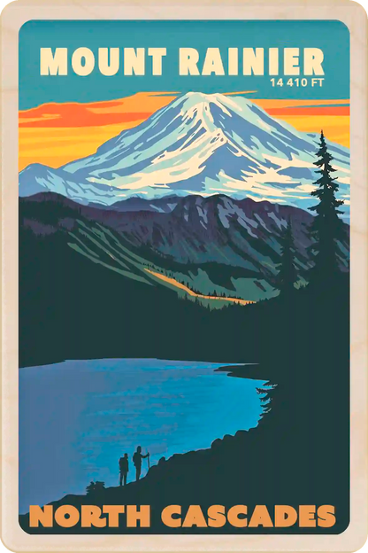 Mount Rainier, Washington State Travel Art Wooden Postcard to send, gift, and keep. The Wooden Postcard Company