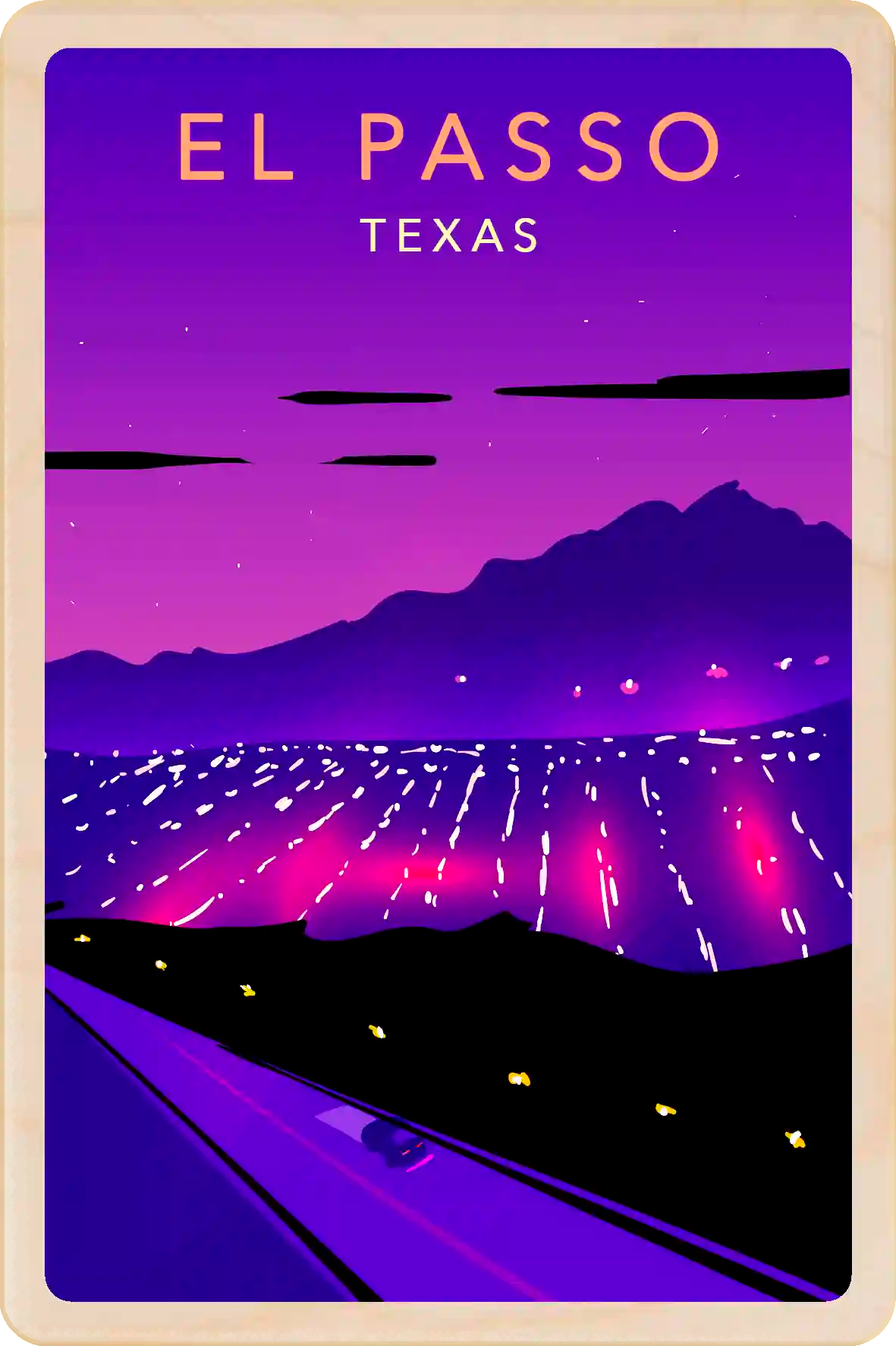 El Passo, Texas Travel Art Wooden Postcard to send, gift, and keep. The Wooden Postcard Company