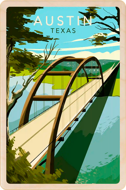 Austin, Texas Travel Art Wooden Postcard to send, gift, and keep. The Wooden Postcard Company