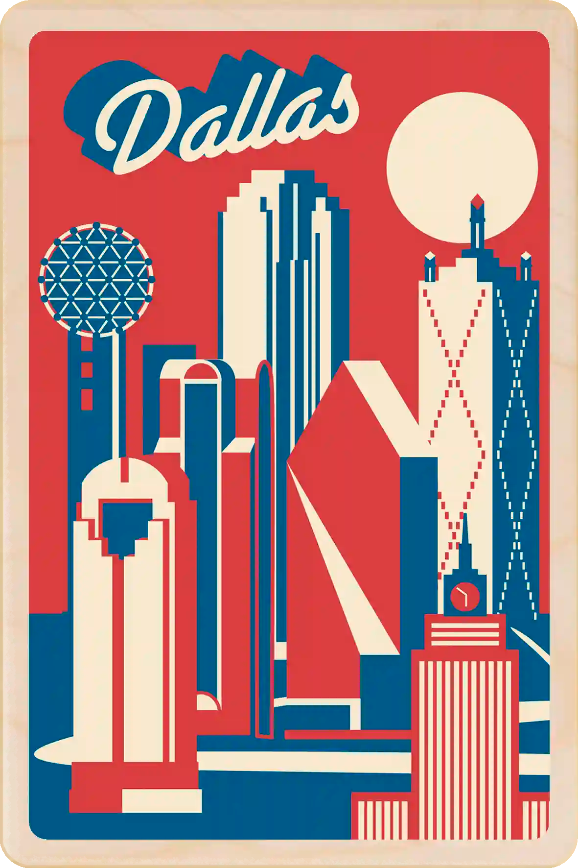 Dallas, Texas Travel Art Wooden Postcard to send, gift, and keep. The Wooden Postcard Company