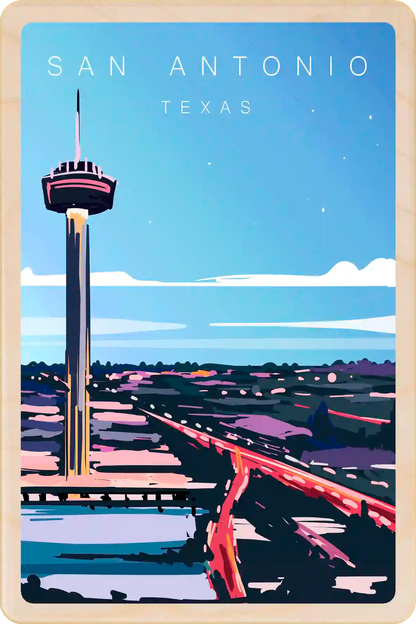 San Antonio, Texas Travel Art Wooden Postcard to send, gift, and keep. The Wooden Postcard Company