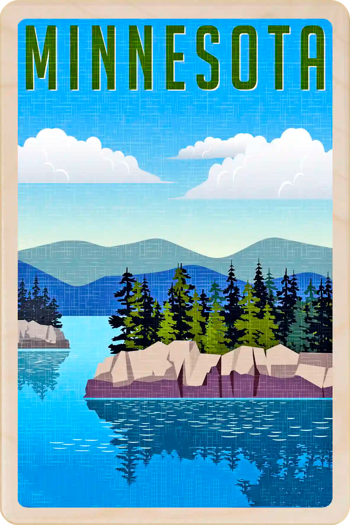 Minnesota Travel Art Wooden Postcard to send, gift, and keep. The Wooden Postcard Company