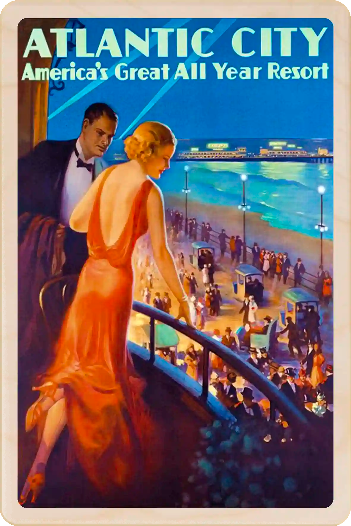 Atlantic City, New Jersey Travel Art Wooden Postcard to send, gift, and keep. The Wooden Postcard Company