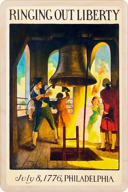 Ringing out Liberty, Philadelphia, Pennsylvania Travel Art Wooden Postcard to send, gift, and keep. The Wooden Postcard Company