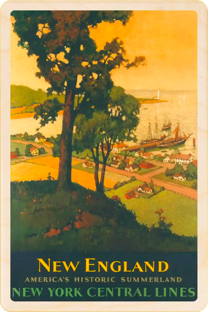 New England Travel Art Wooden Postcard to send, gift, and keep. The Wooden Postcard Company