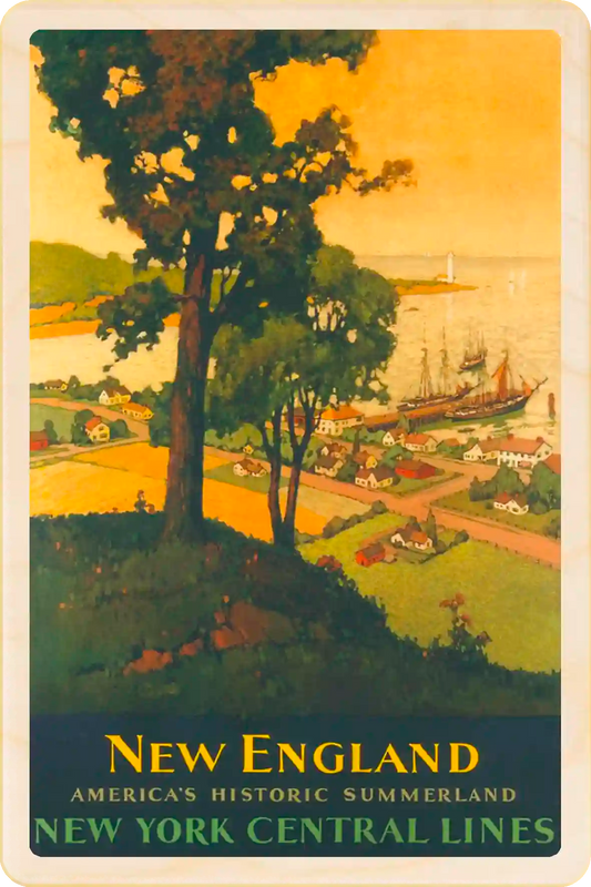 New England Travel Art Wooden Postcard to send, gift, and keep. The Wooden Postcard Company