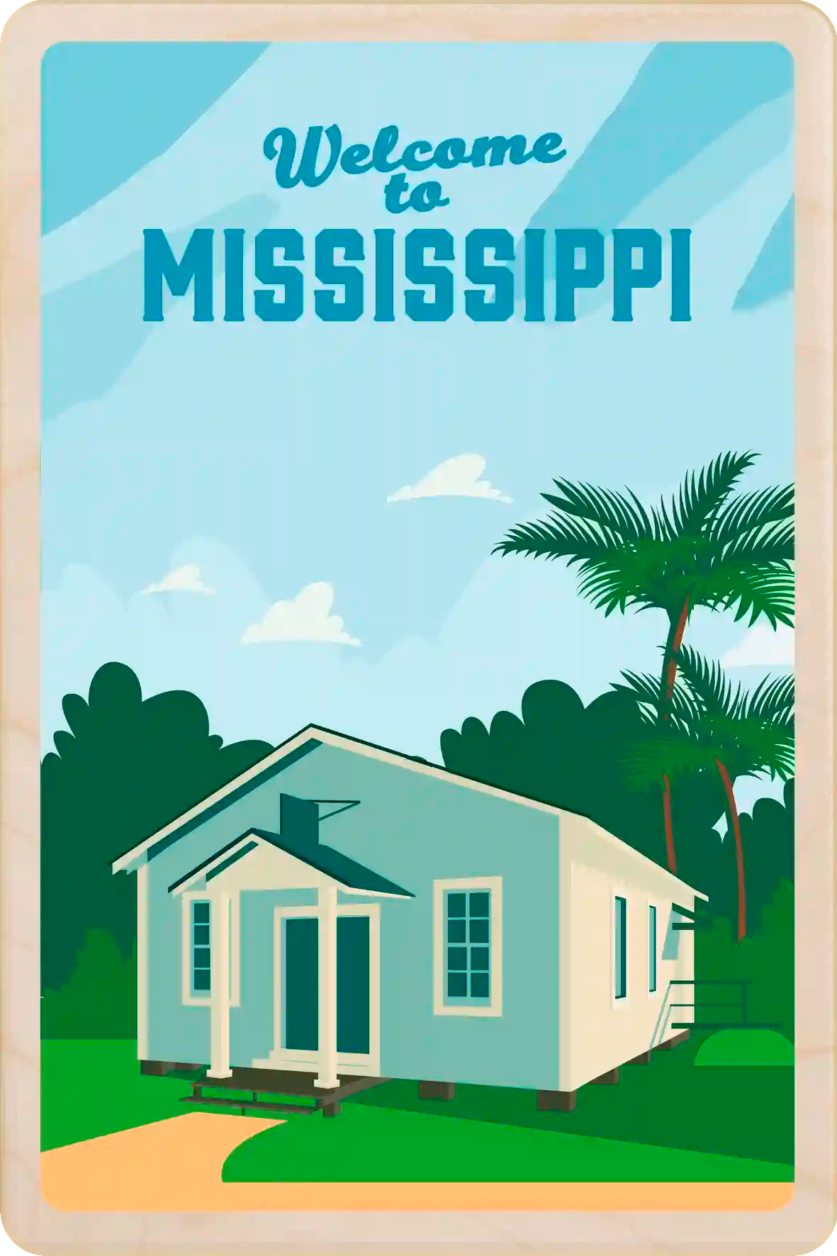 Welcome to Mississippi Travel Art Wooden Postcard to send, gift, and keep. The Wooden Postcard Company