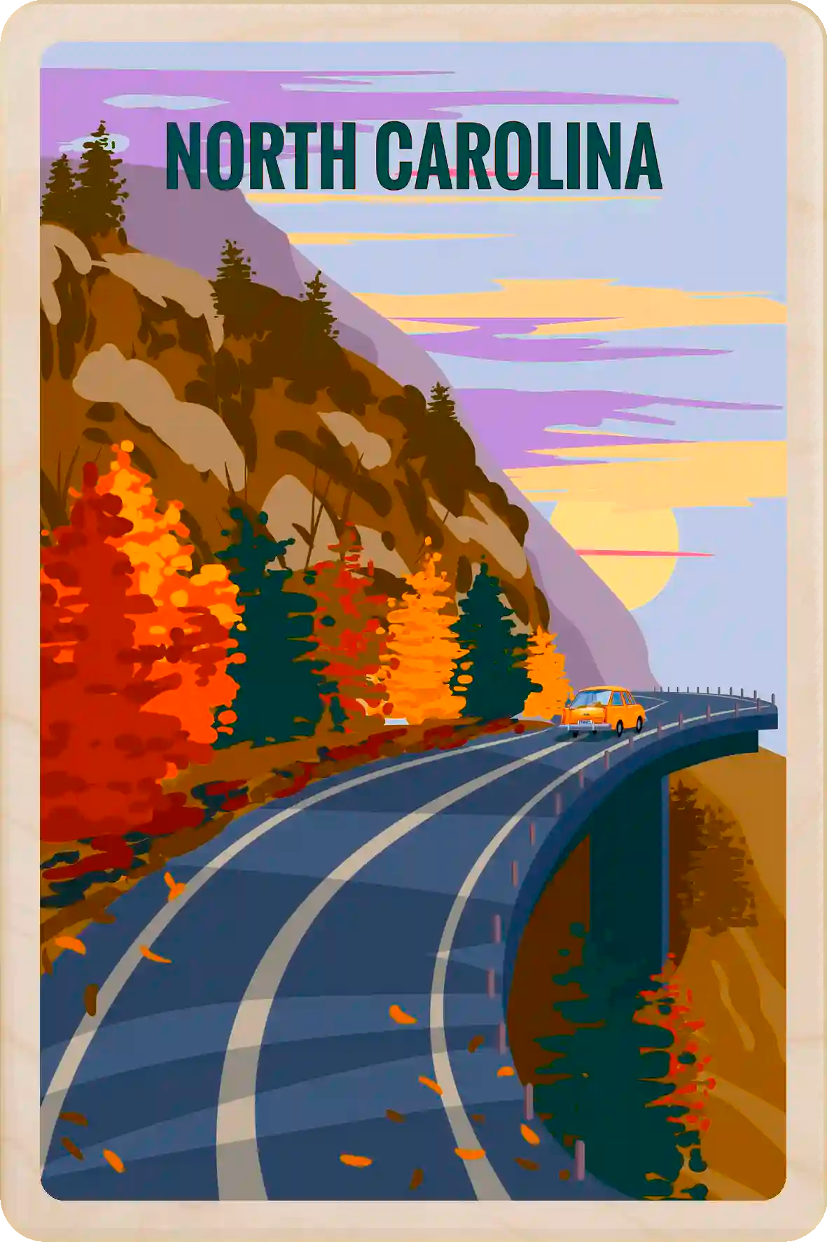 North Carolina Travel Art Wooden Postcard to send, gift, and keep. The Wooden Postcard Company
