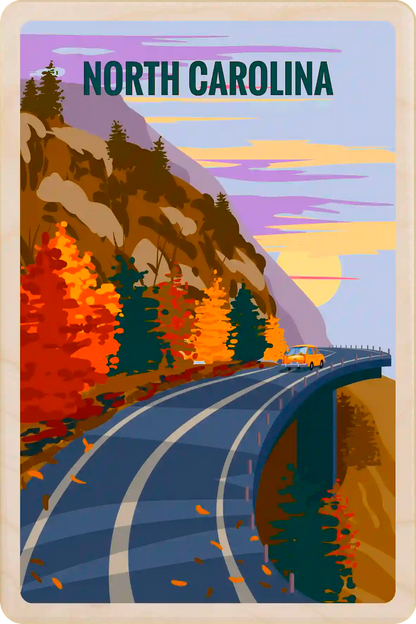 North Carolina Travel Art Wooden Postcard to send, gift, and keep. The Wooden Postcard Company