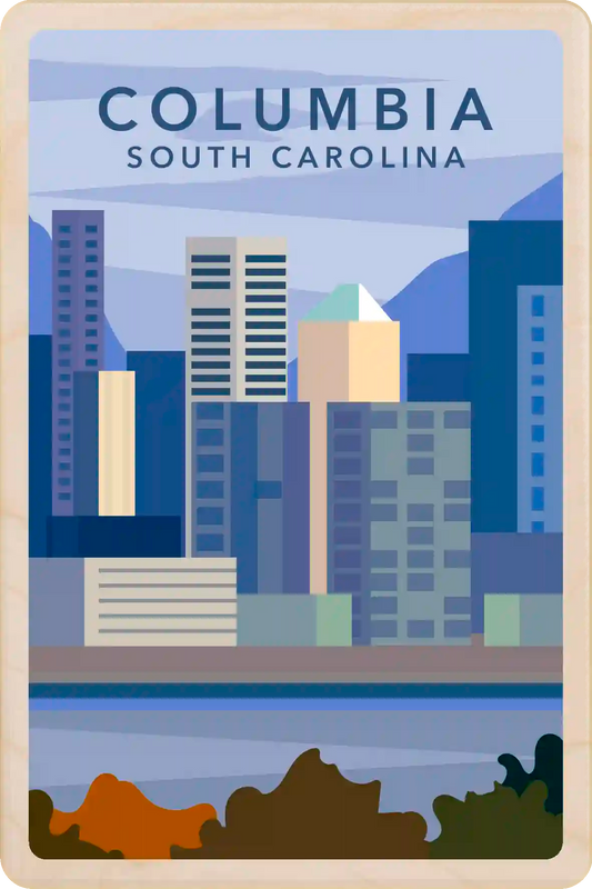 Columbia, South Carolina Travel Art Wooden Postcard to send, gift, and keep. The Wooden Postcard Company