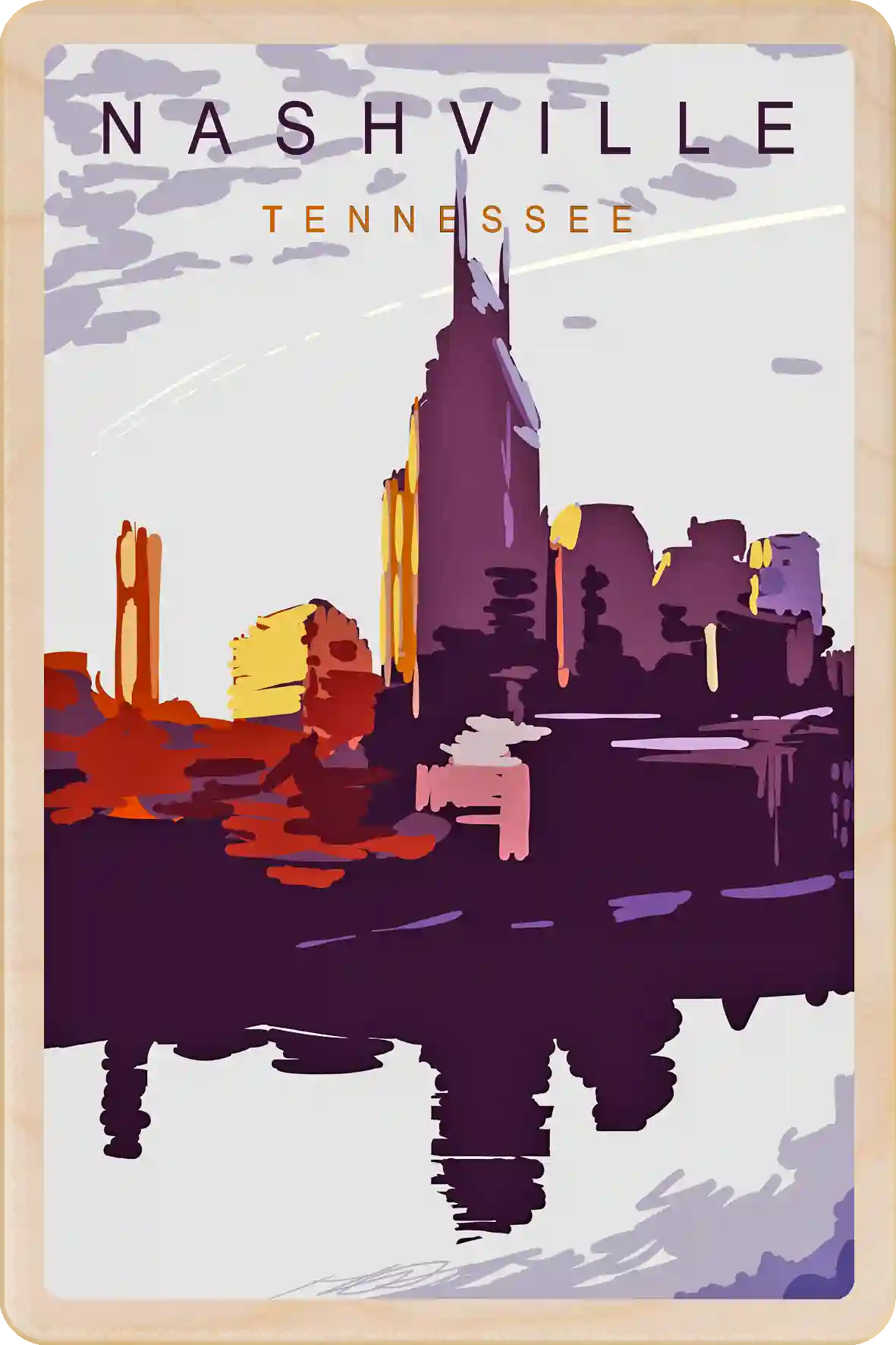 Nashville, Tennessee Travel Art Wooden Postcard to send, gift, and keep. The Wooden Postcard Company