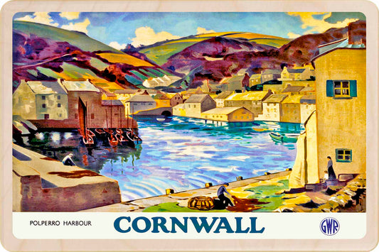 Polpero in Cornwall - Wooden Postcard featuring an original vintage travel poster from ©National Railway Museum /