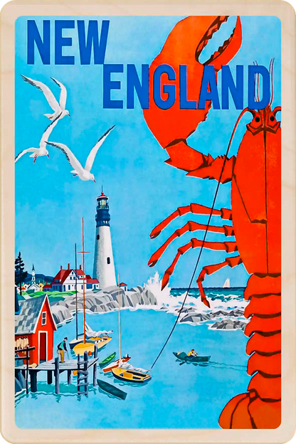 New England Travel Art Wooden Postcard to send, gift, and keep. The Wooden Postcard Company