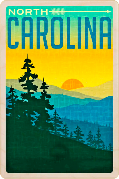 North Carolina Travel Art Wooden Postcard to send, gift, and keep. The Wooden Postcard Company