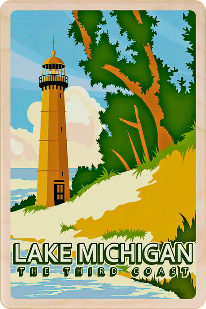 Lake Michigan, The Third Coast Travel Art Wooden Postcard to send, gift, and keep. The Wooden Postcard Company