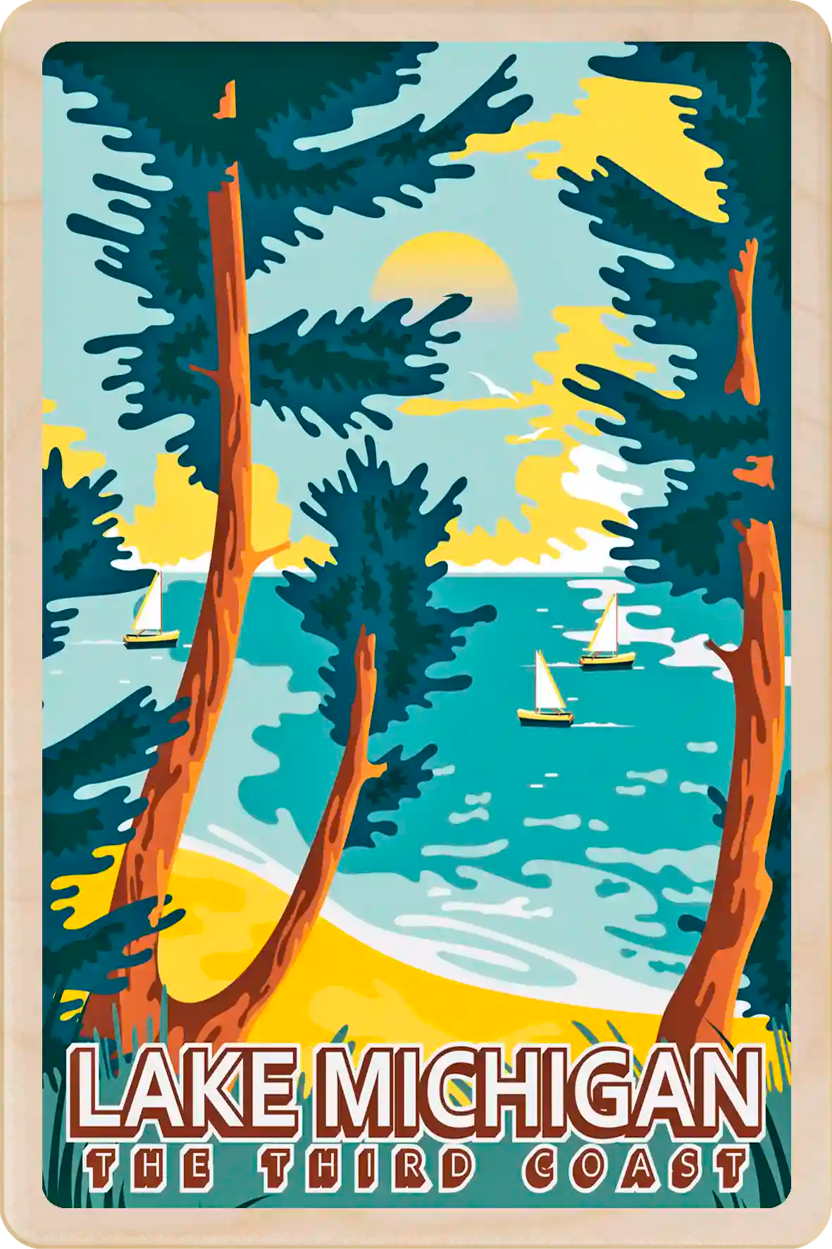 Lake Michigan, The Third Coast Travel Art Wooden Postcard to send, gift, and keep. The Wooden Postcard Company