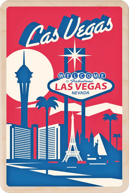 Fabulous Las Vegas, Nevada Travel Art Wooden Postcard to send, gift, and keep. The Wooden postcard Company