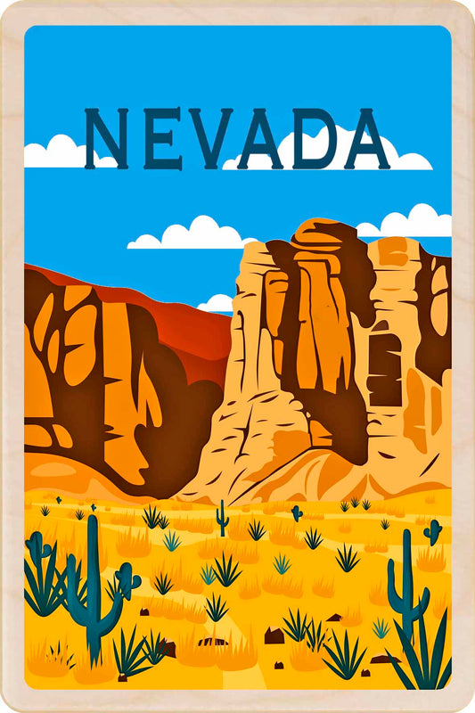 Illustration of Nevada with desert landscape and cacti . Nevada – Eco-friendly Card - Wooden Postcard

Write on the back with any pen and post worldwide with a standard stamp. A smart, eco-friendly card and gift.