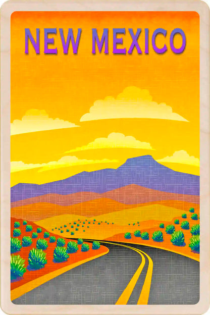 New Mexico Travel Art Wooden Postcard to send, gift, and keep. The Wooden Postcard Company
