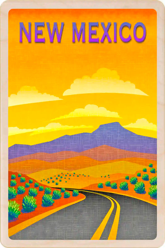 New Mexico Travel Art Wooden Postcard to send, gift, and keep. The Wooden Postcard Company