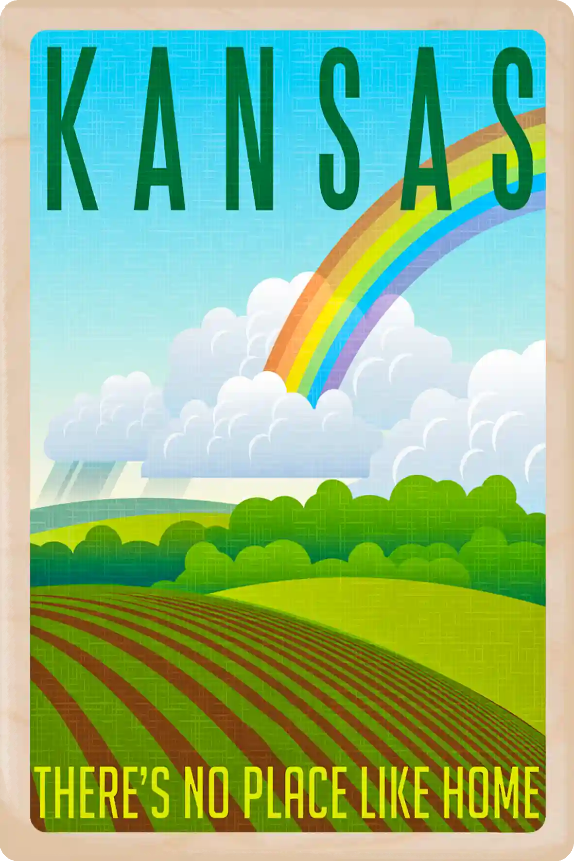 Kansas, There's No Place like Home Travel Art Wooden Postcard to send, gift, and keep. The Wooden Postcard Company